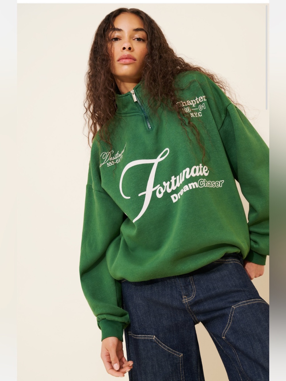 Daisy Street Kelly Green oversized Fortunate Dream Chaser' Pullover Sweatshirt S